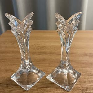 Mikasa Lead Crystal 5.5" Art Deco Candle Stick Holders Park Lane Pattern Set 2